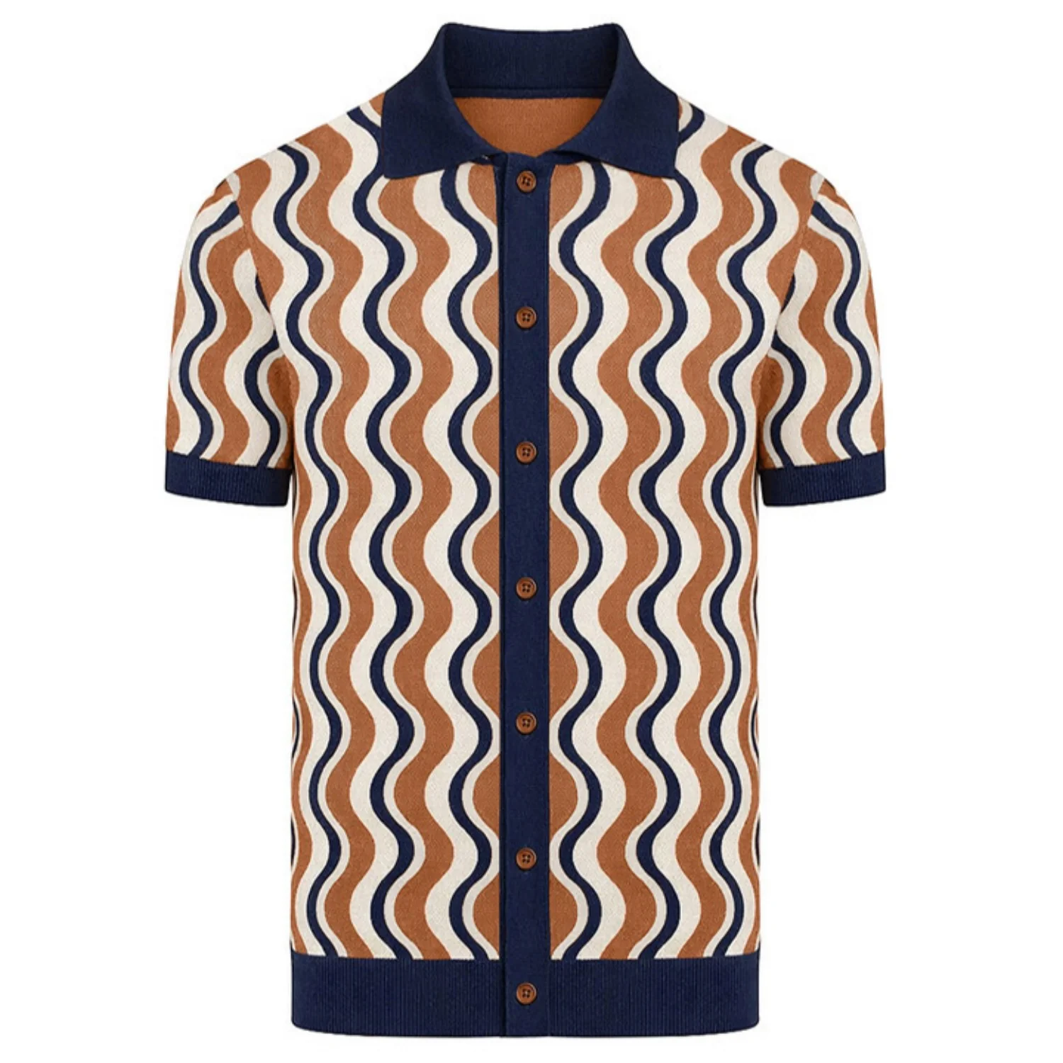 Men's khaki vintage art wave knitted cardigan