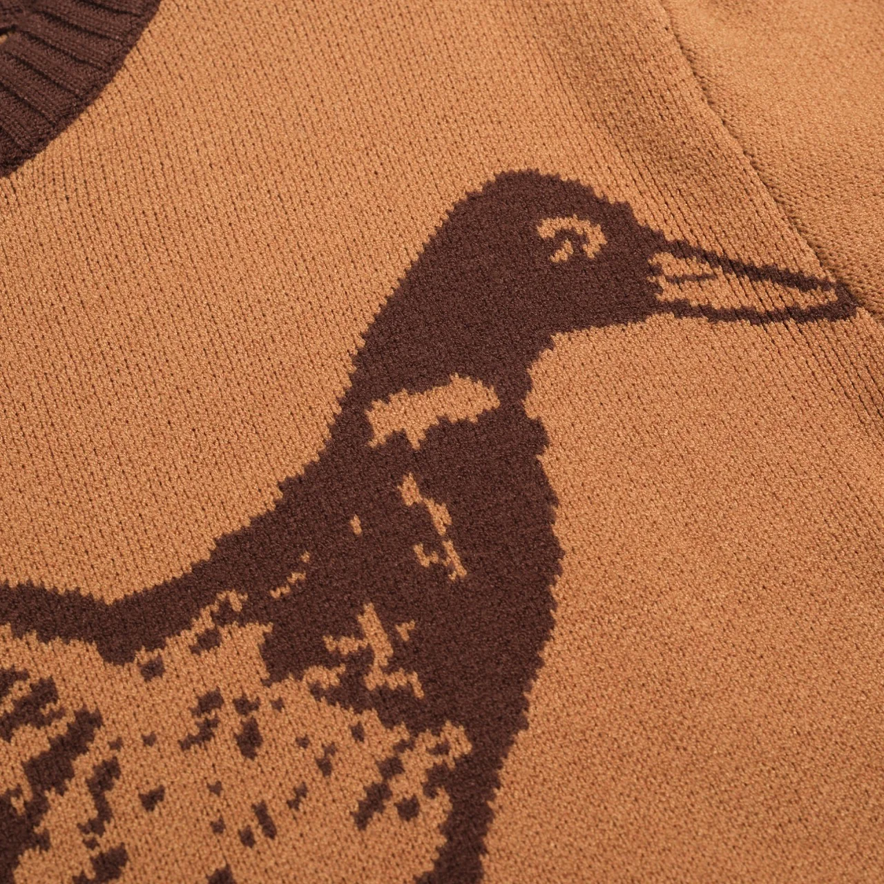 Men's khaki vintage duck print jacquard sweater - Image 2