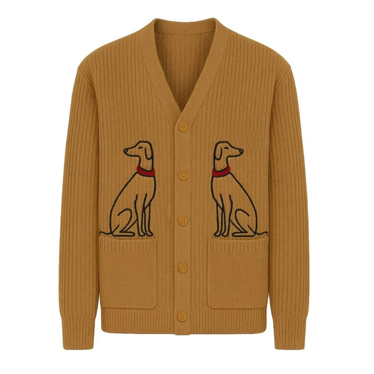 Men's khaki vintage puppy jacquard sweater cardigan