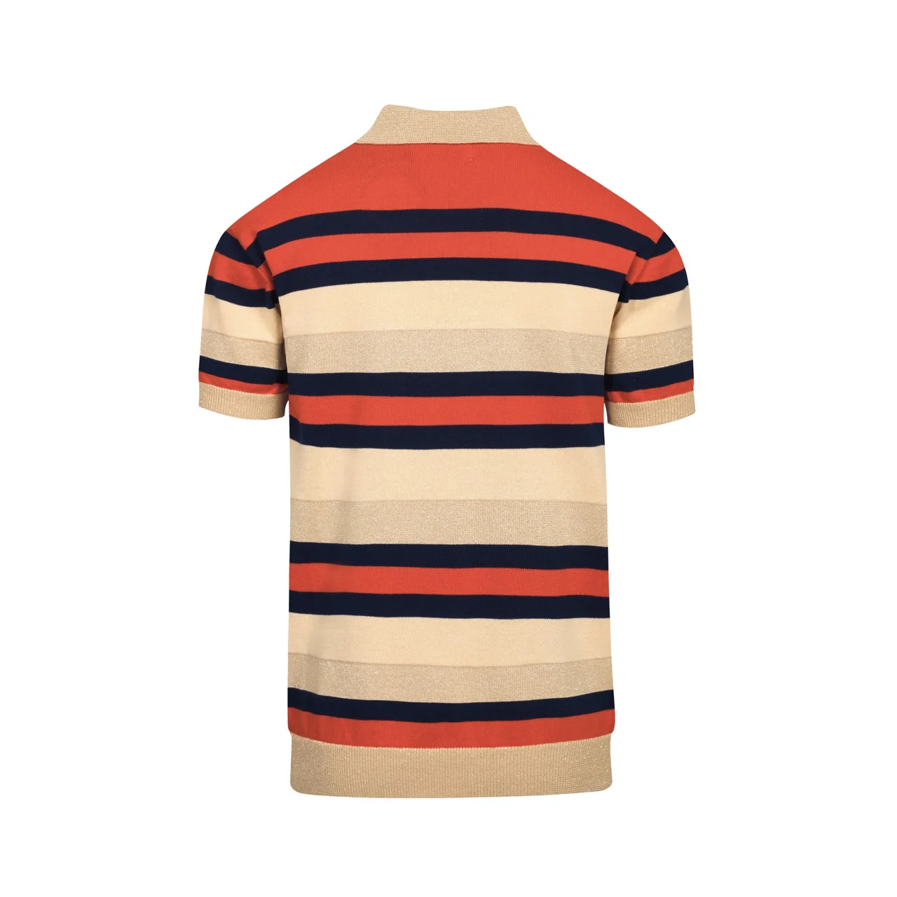Men's khaki vintage striped V-neck knitted polo shirt - Image 3