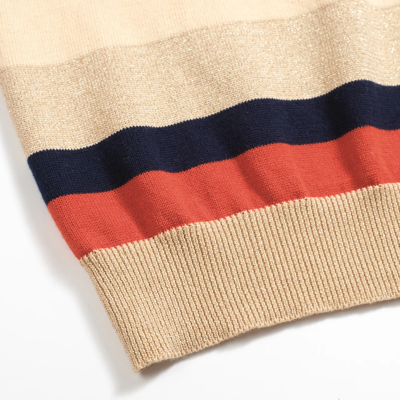 Men's khaki vintage striped V-neck knitted polo shirt - Image 7