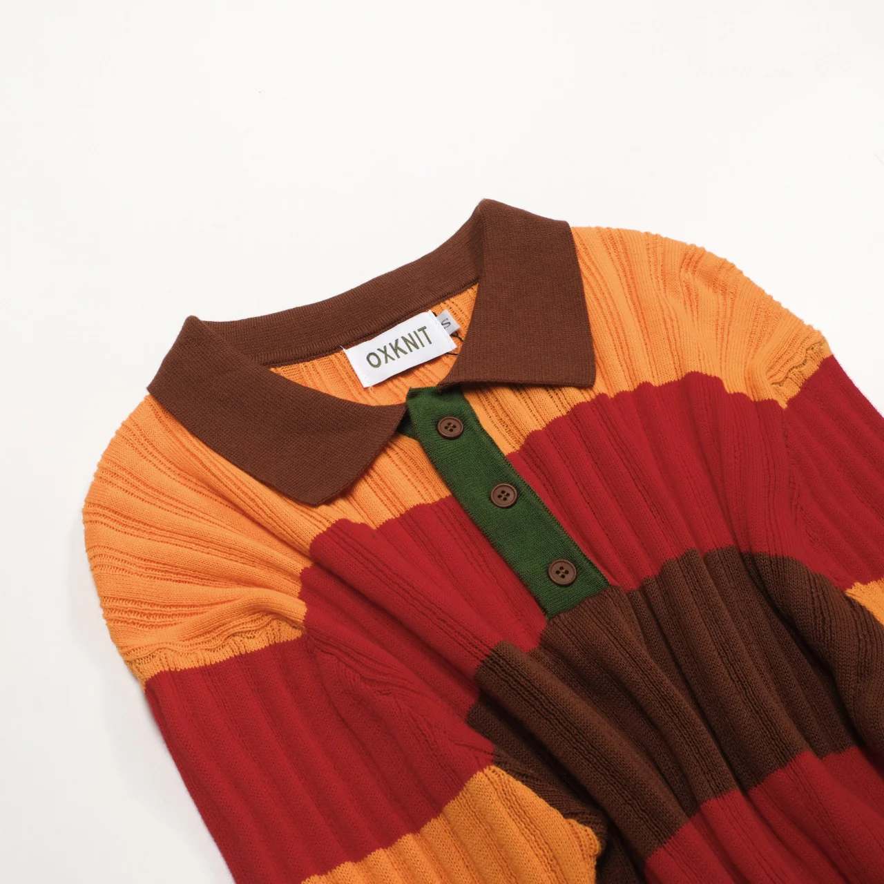 Men's multi-color striped classic art retro knitted polo shirt - Image 10