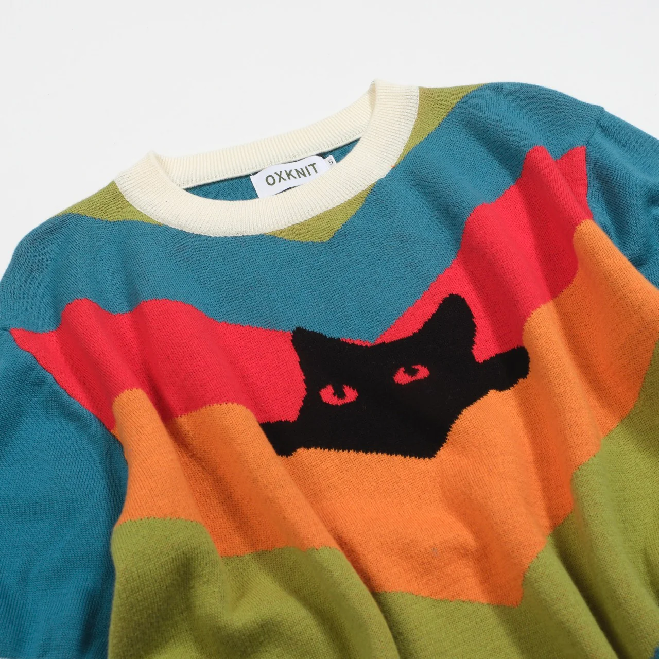 Men's multi-colored striped cat knit T-shirt- Designed by Lim Heng Swee - Image 10