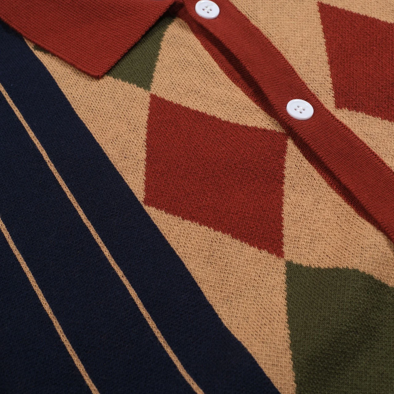 Men's navy blue vintage striped diamond check cardigan - Image 2