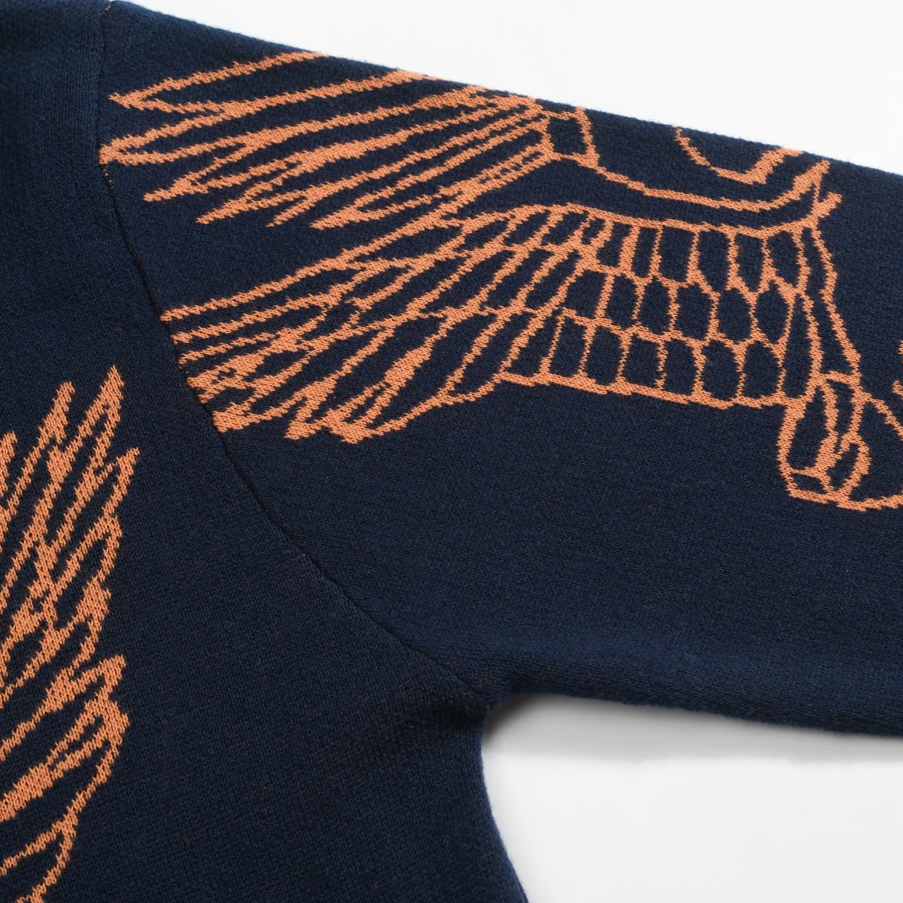 Men's navy Flying Crane art jacquard knitted polo shirt - Image 6