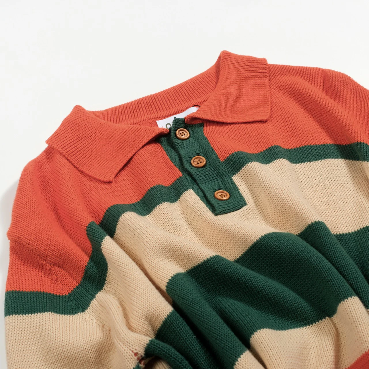 Men's orange and green striped jacquard knitted polo shirt - Image 9