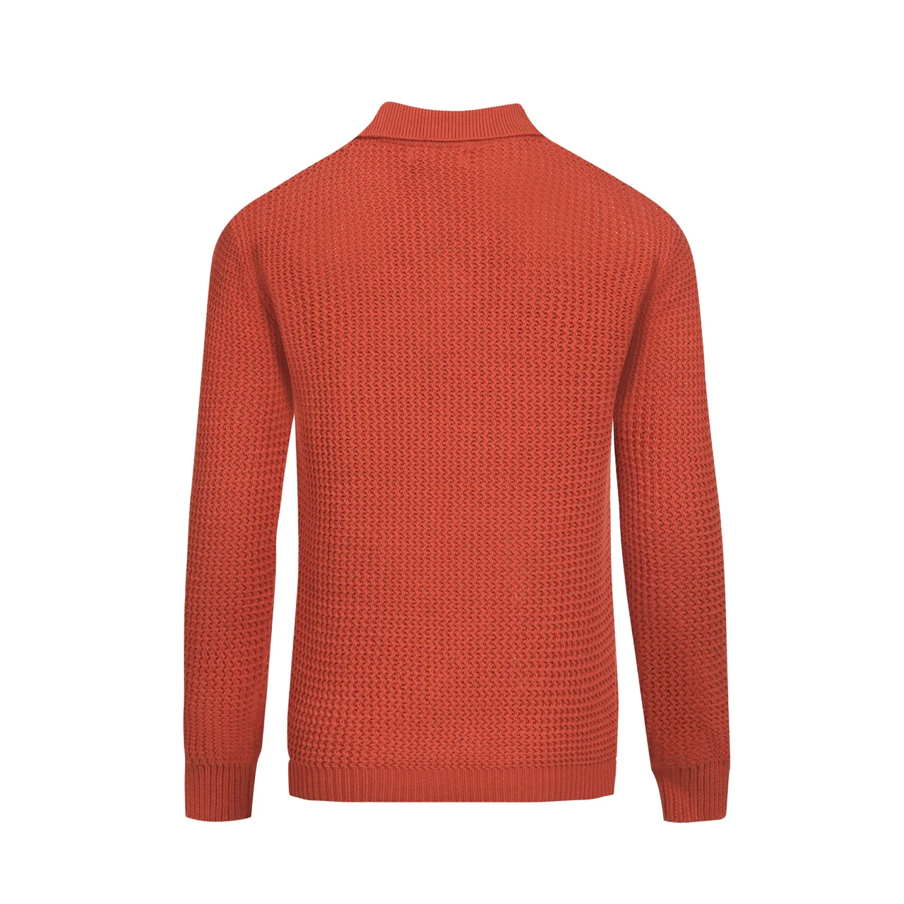 Mens orange brown vintage knit V-neck polo knitwear - Image 3