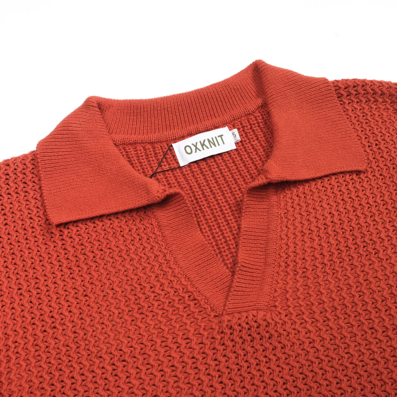 Mens orange brown vintage knit V-neck polo knitwear - Image 4