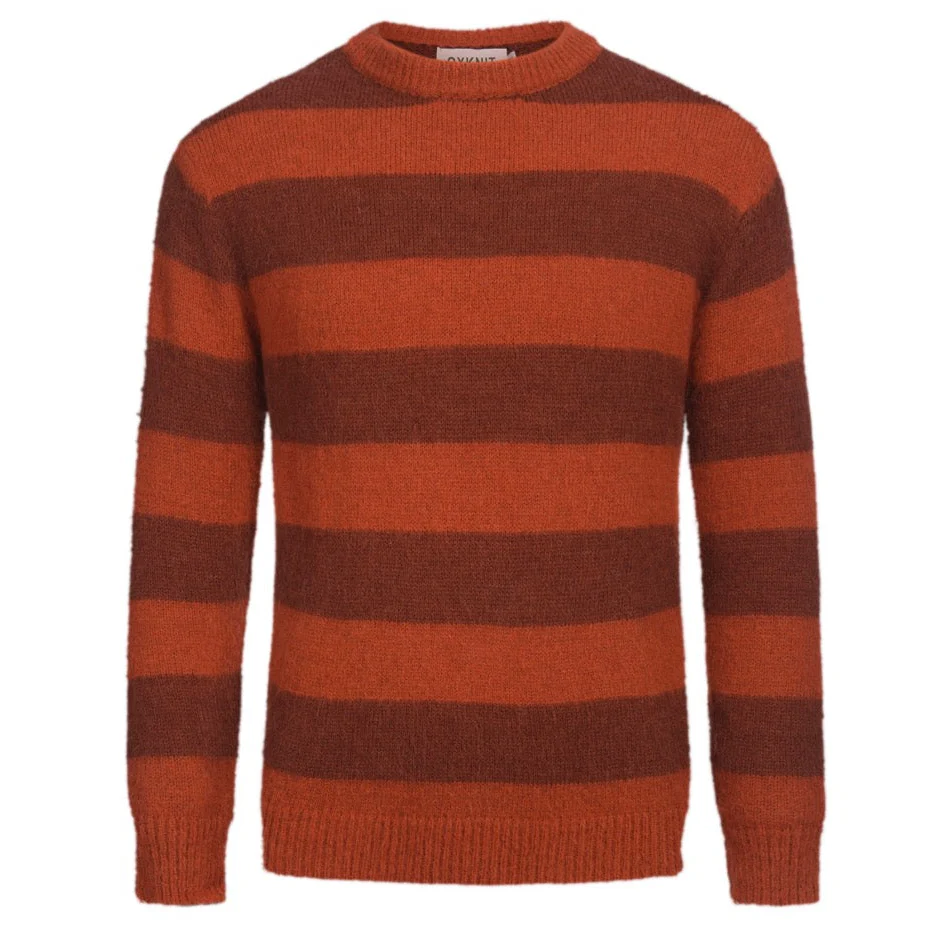 Men's orange striped plush knitted sweater