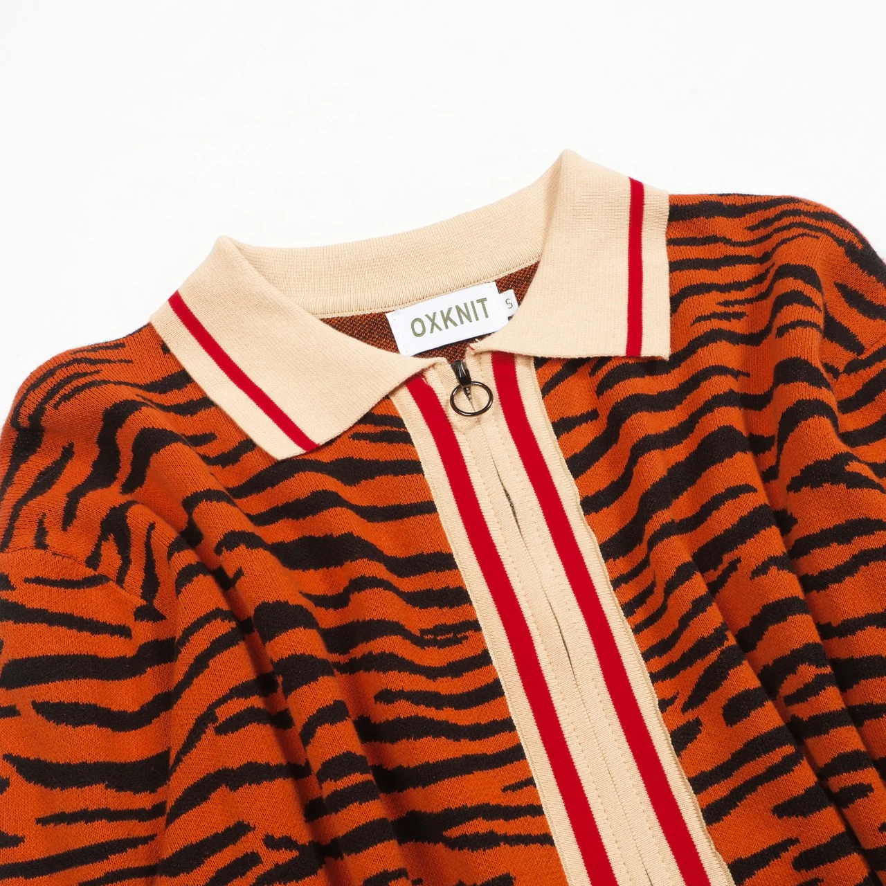 Men's orange striped zipper cardigan - Image 9