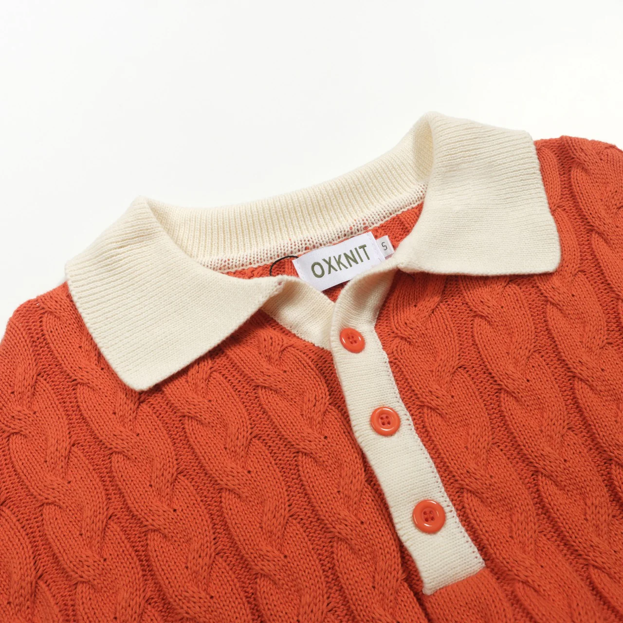 Men's orange twist vintage knitted polo shirt - Image 4