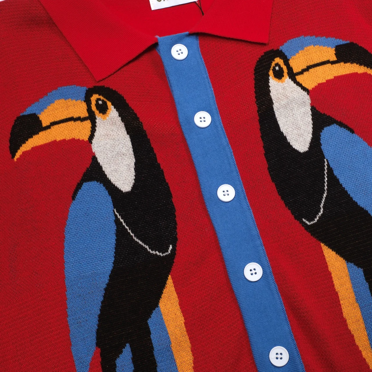 Men's red art Bird vintage jacquard cardigan - Image 2