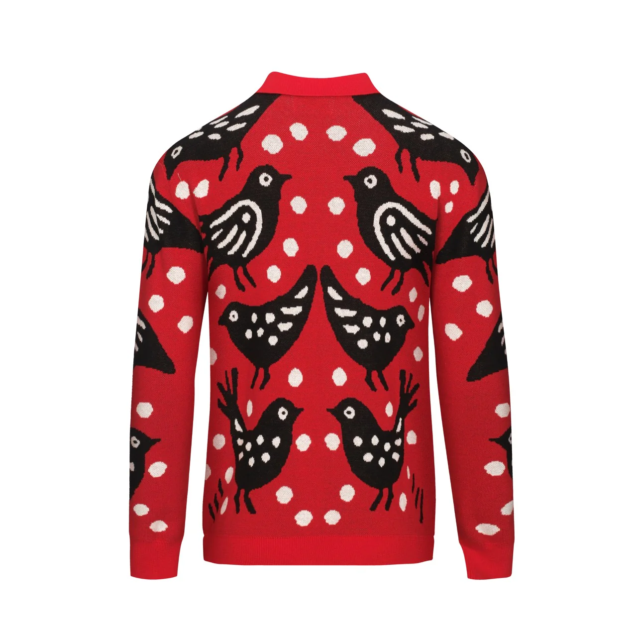 Men's red Bird vintage jacquard cardigan - Image 3