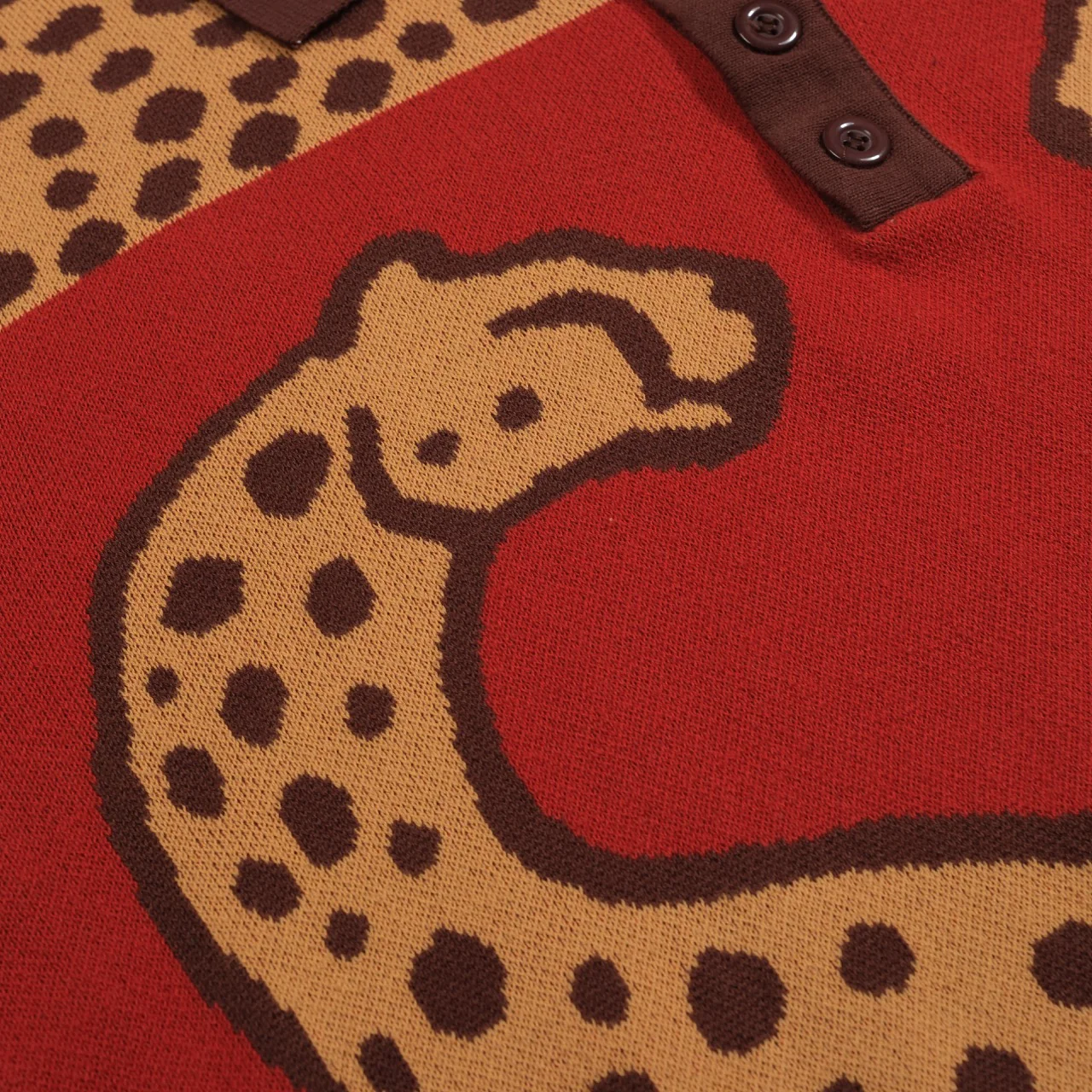 Men's red leopard print animal jacquard knitted polo shirt - Image 2