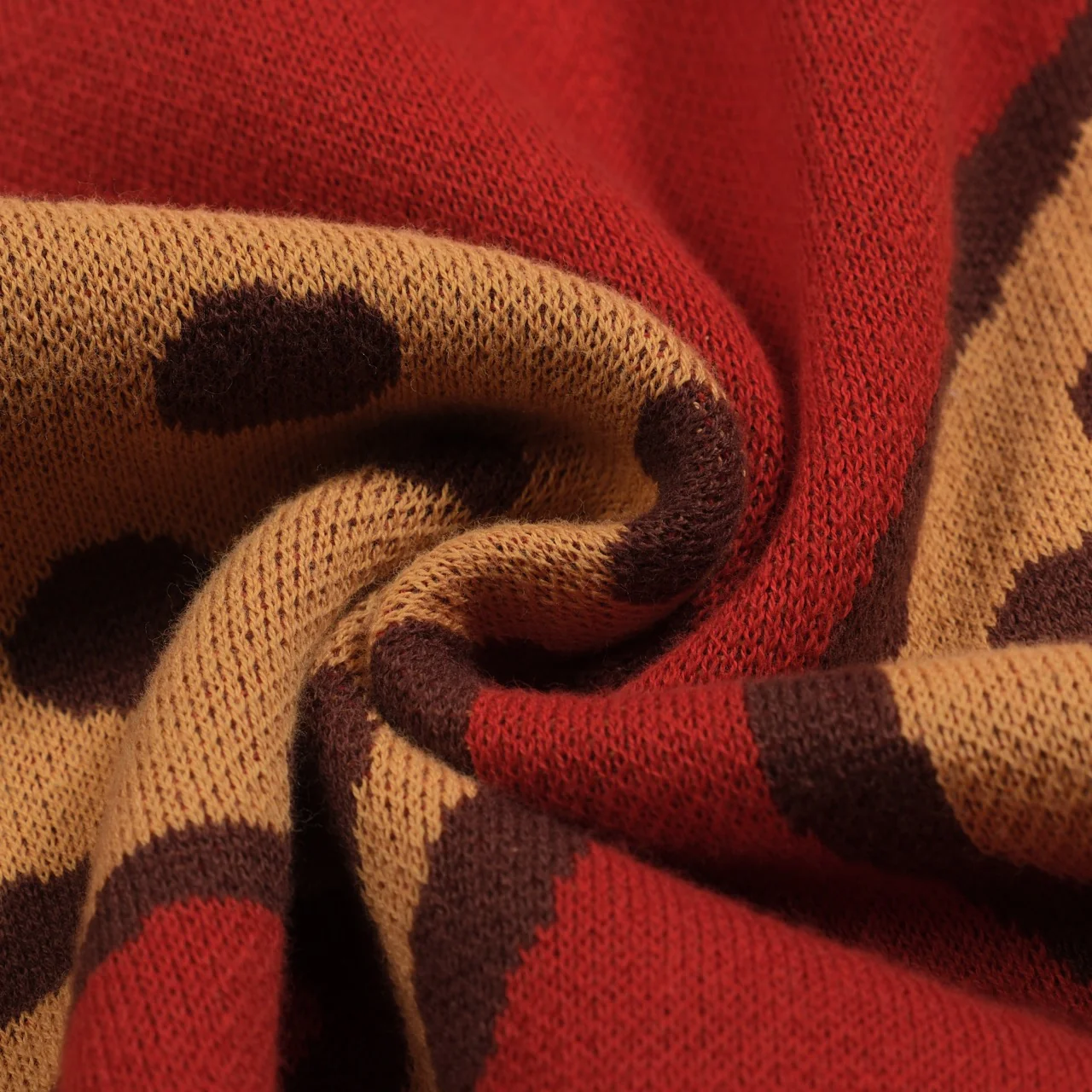Men's red leopard print animal jacquard knitted polo shirt - Image 9