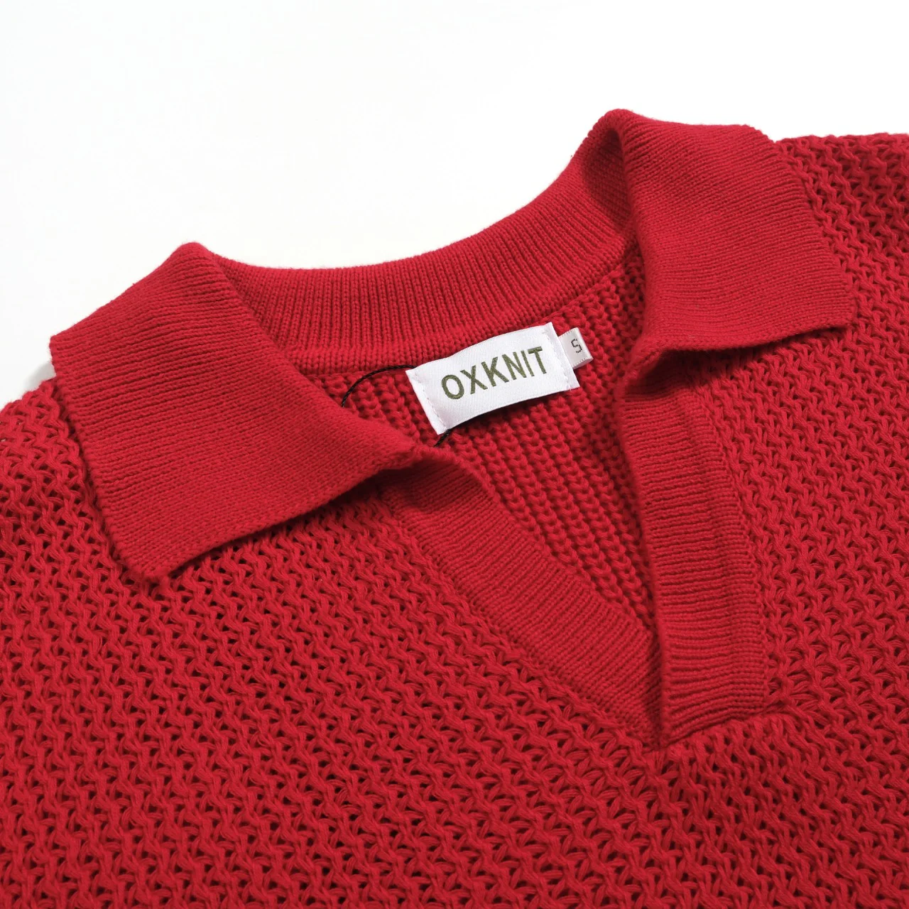 Men's red retro casual V-neck knitted polo shirt - Image 4