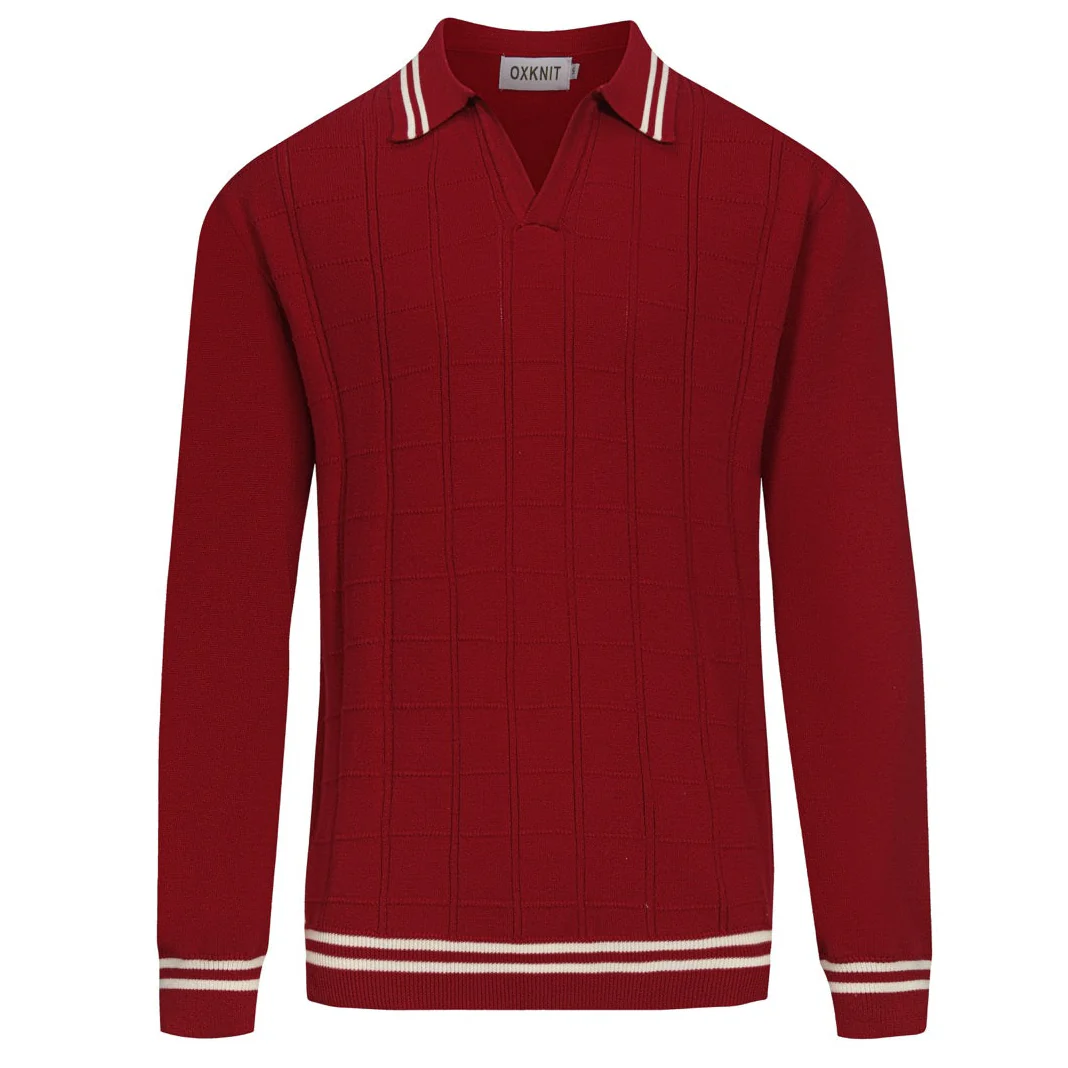 Men's Red Striped Classic Jacquard Knit Polo Shirt