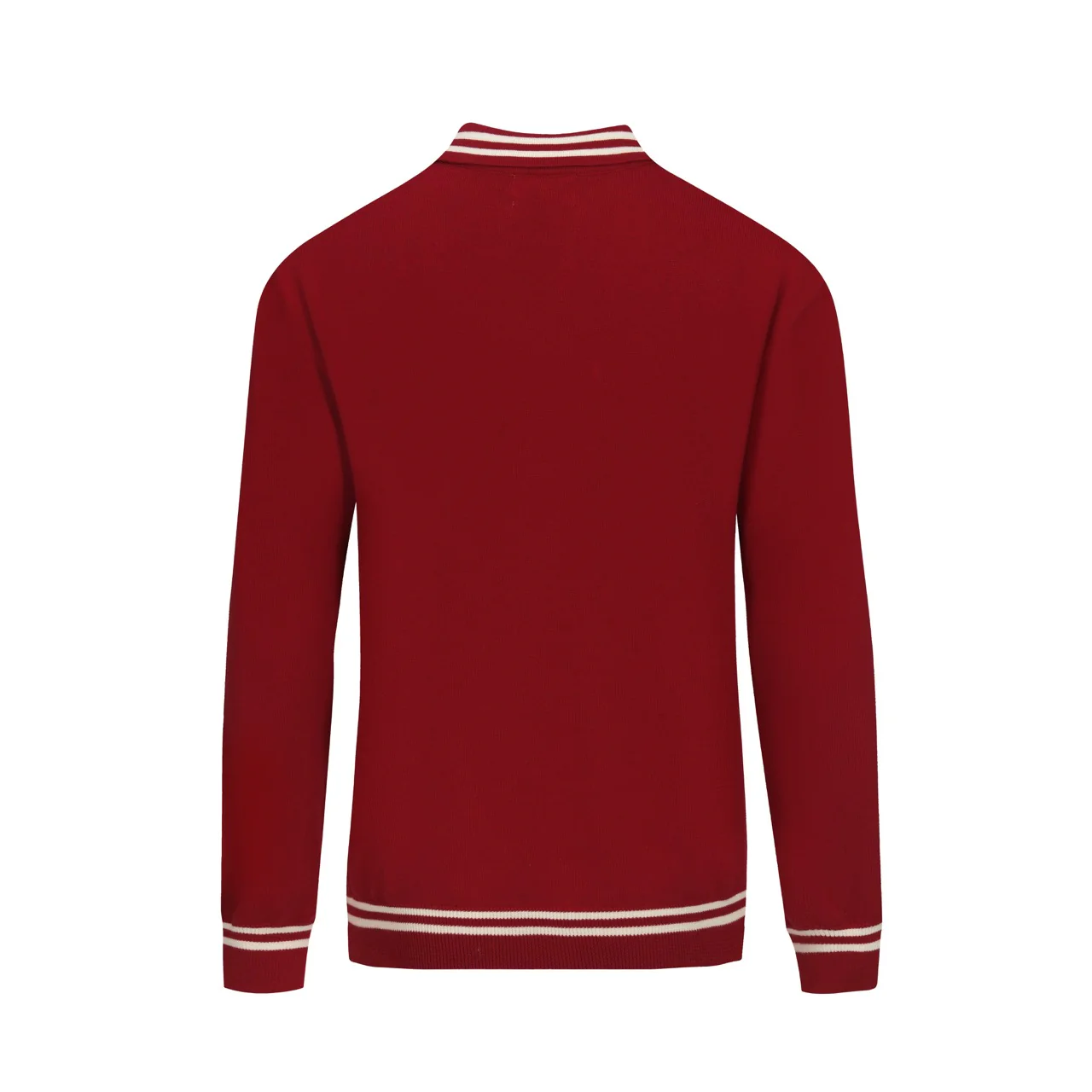 Men's Red Striped Classic Jacquard Knit Polo Shirt - Image 3