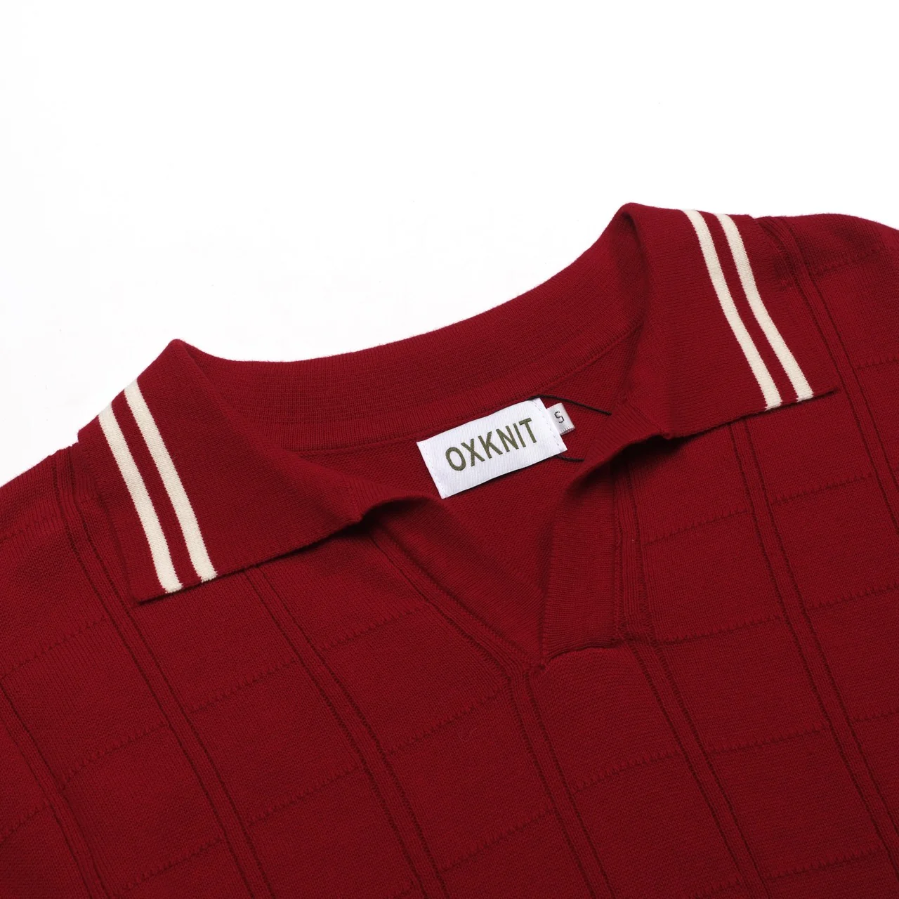 Men's Red Striped Classic Jacquard Knit Polo Shirt - Image 4
