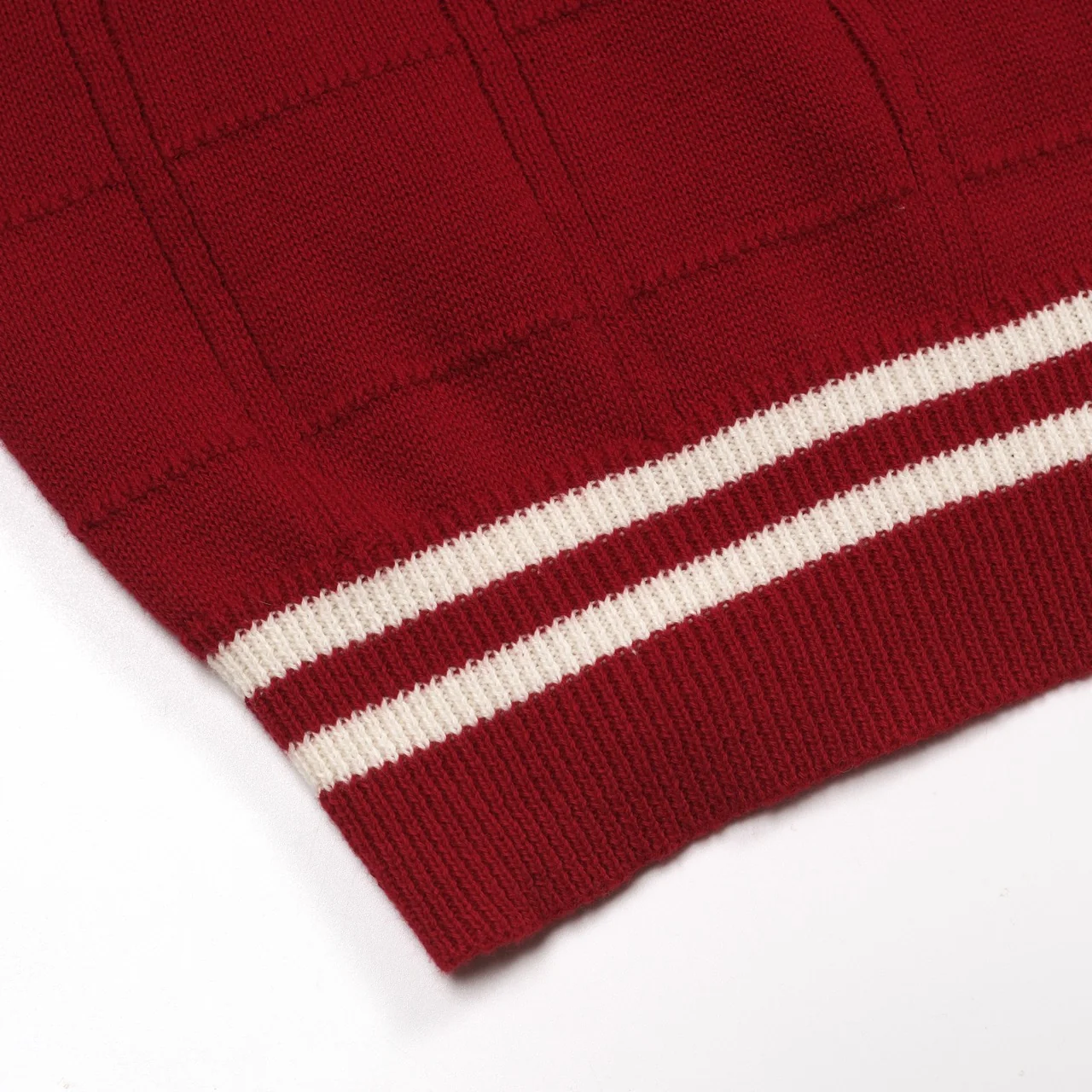 Men's Red Striped Classic Jacquard Knit Polo Shirt - Image 6