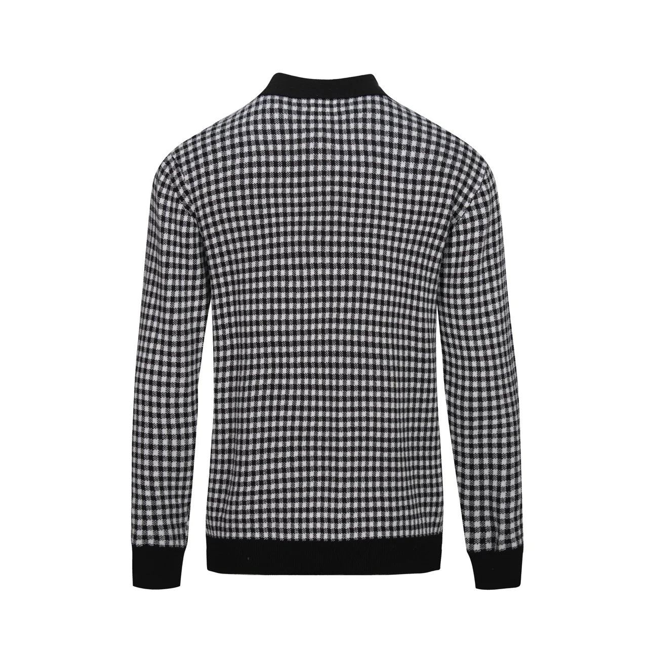 Men's retro black fashionable street top pattern jacquard polo shirt - Image 3