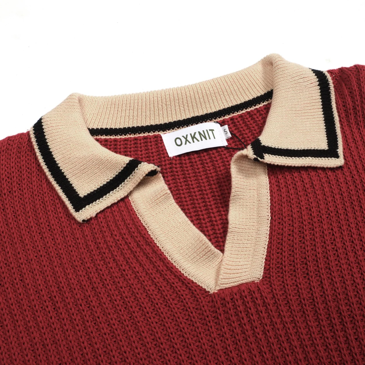 Men's retro red casual V-neck vintage knitwear - Image 4