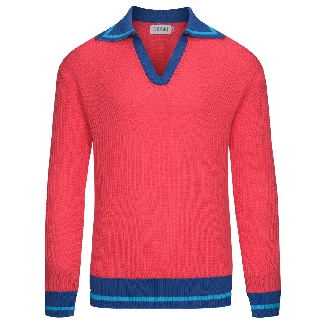 Men's rose red texture feel pit V-neck polo shirt