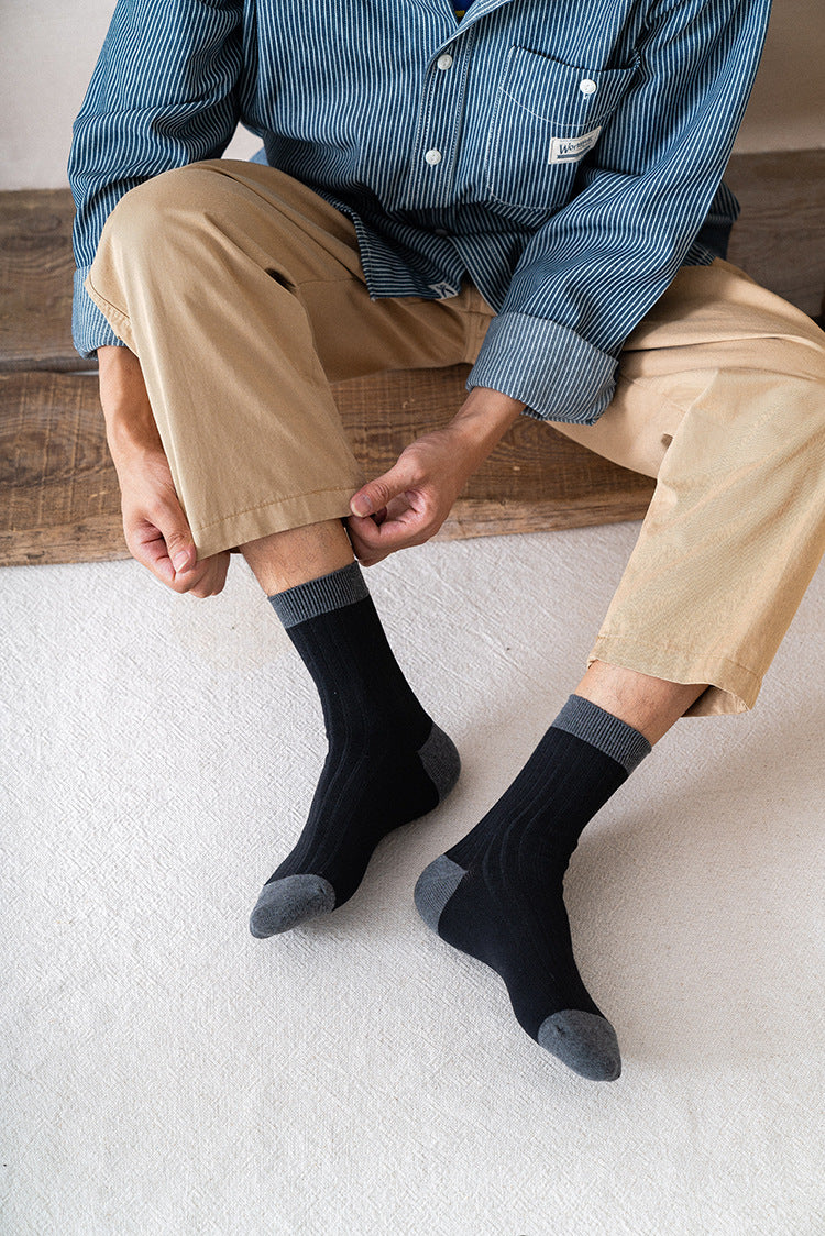 Men's Socks Autumn and Winter Cotton Color Matching Basic All-Matching Tube Socks - Image 22