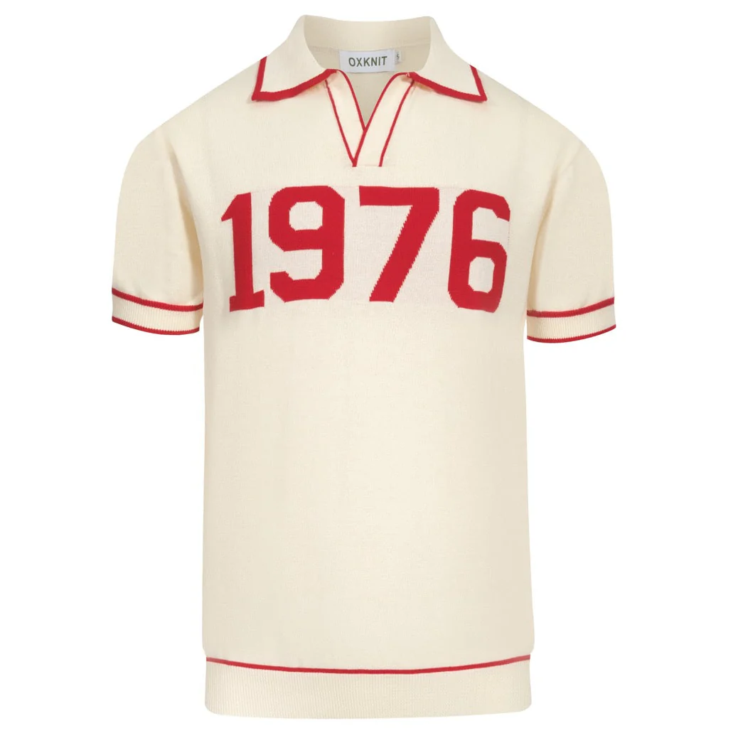 Men's white apricot 1976 V-neck knitted polo shirt