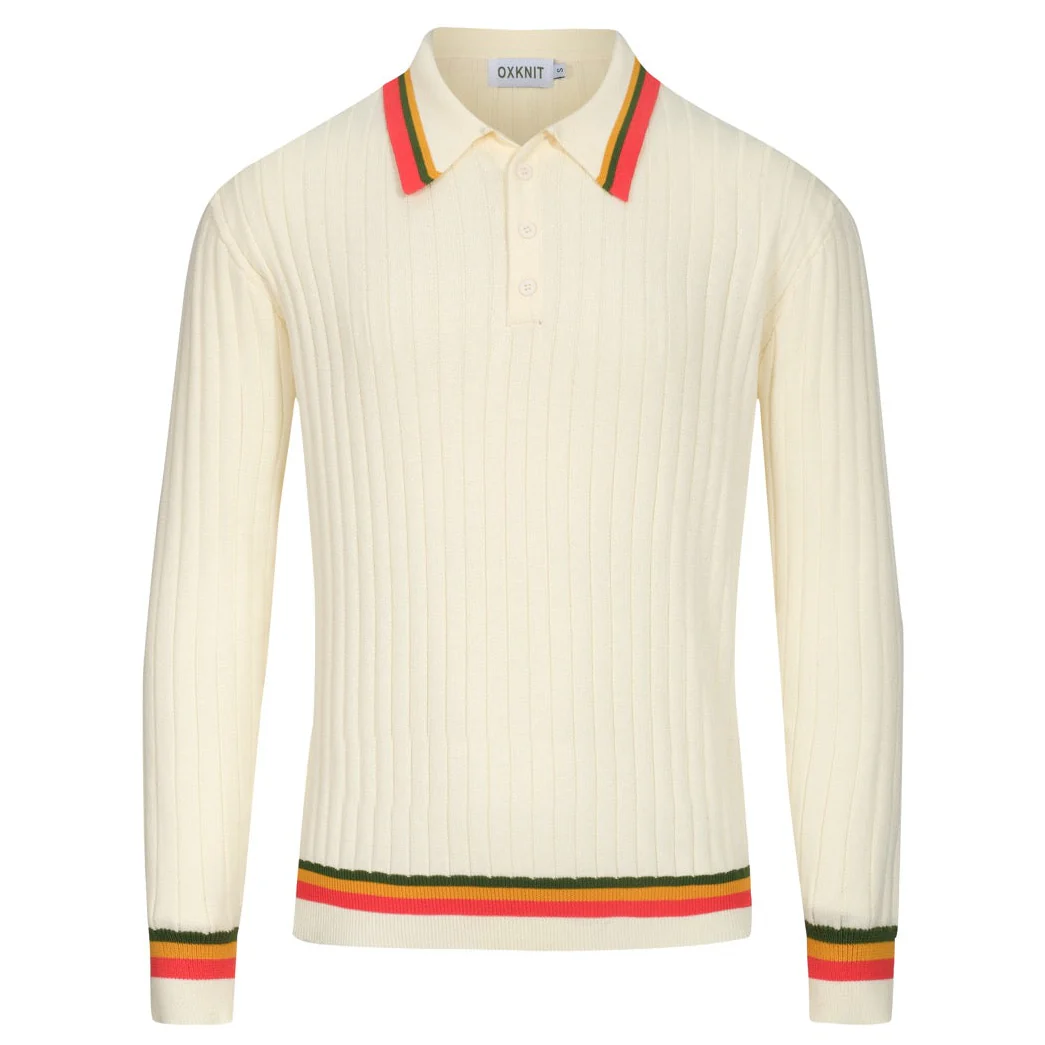 Men's white apricot pit bar color collision knitted polo
