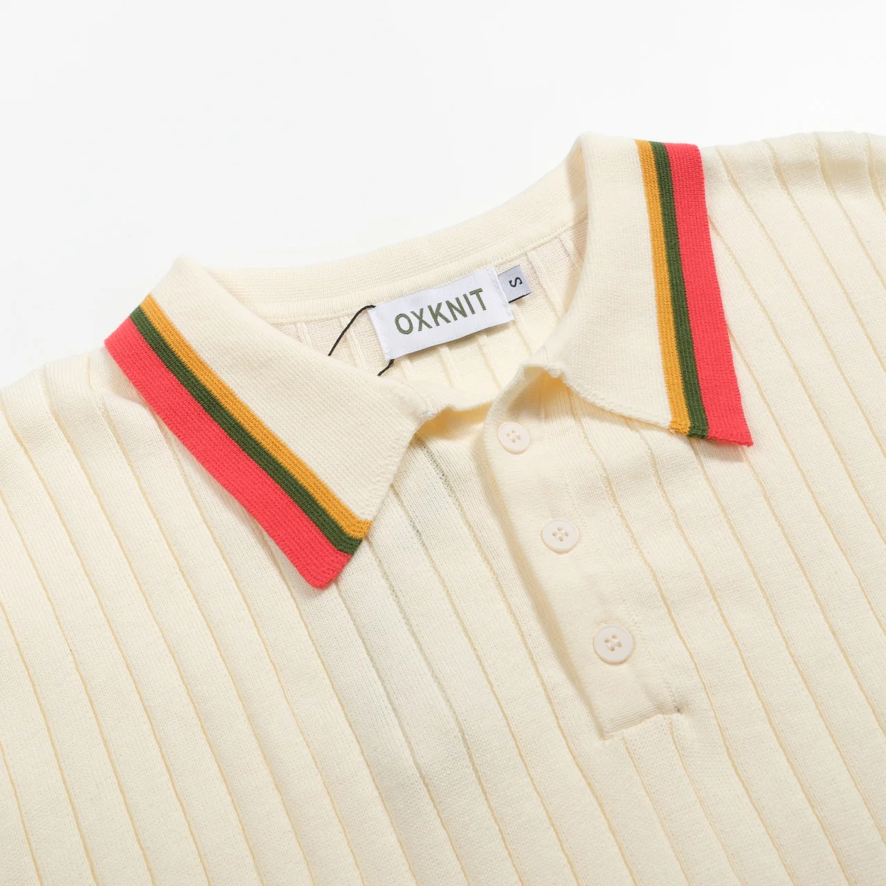 Men's white apricot pit bar color collision knitted polo - Image 4