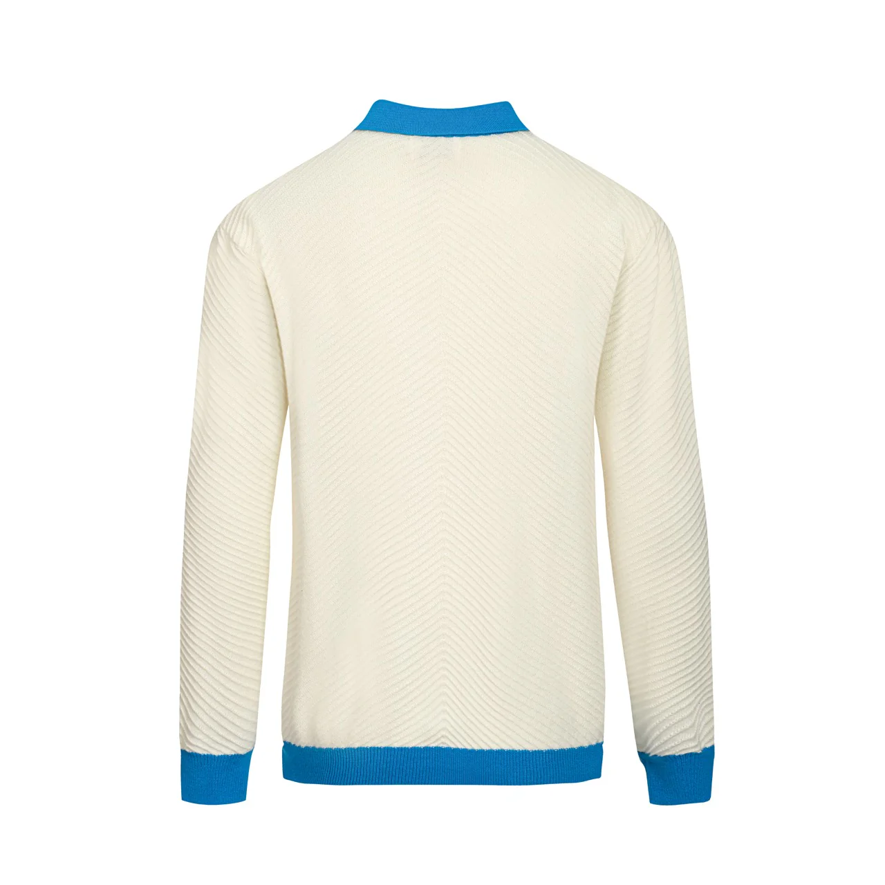 Men's white apricot texture knitted V-neck polo shirt - Image 3