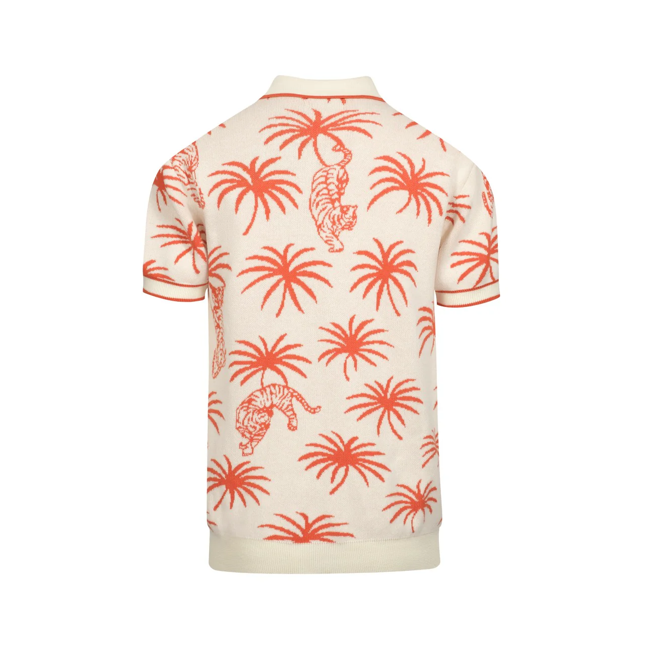 Men's white coconut tree tiger jacquard V-neck knitted polo shirt - Image 10