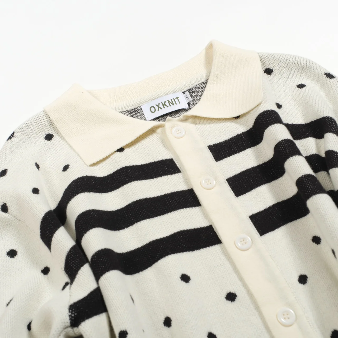 Men's white striped bird art jacquard cardigan - Image 7