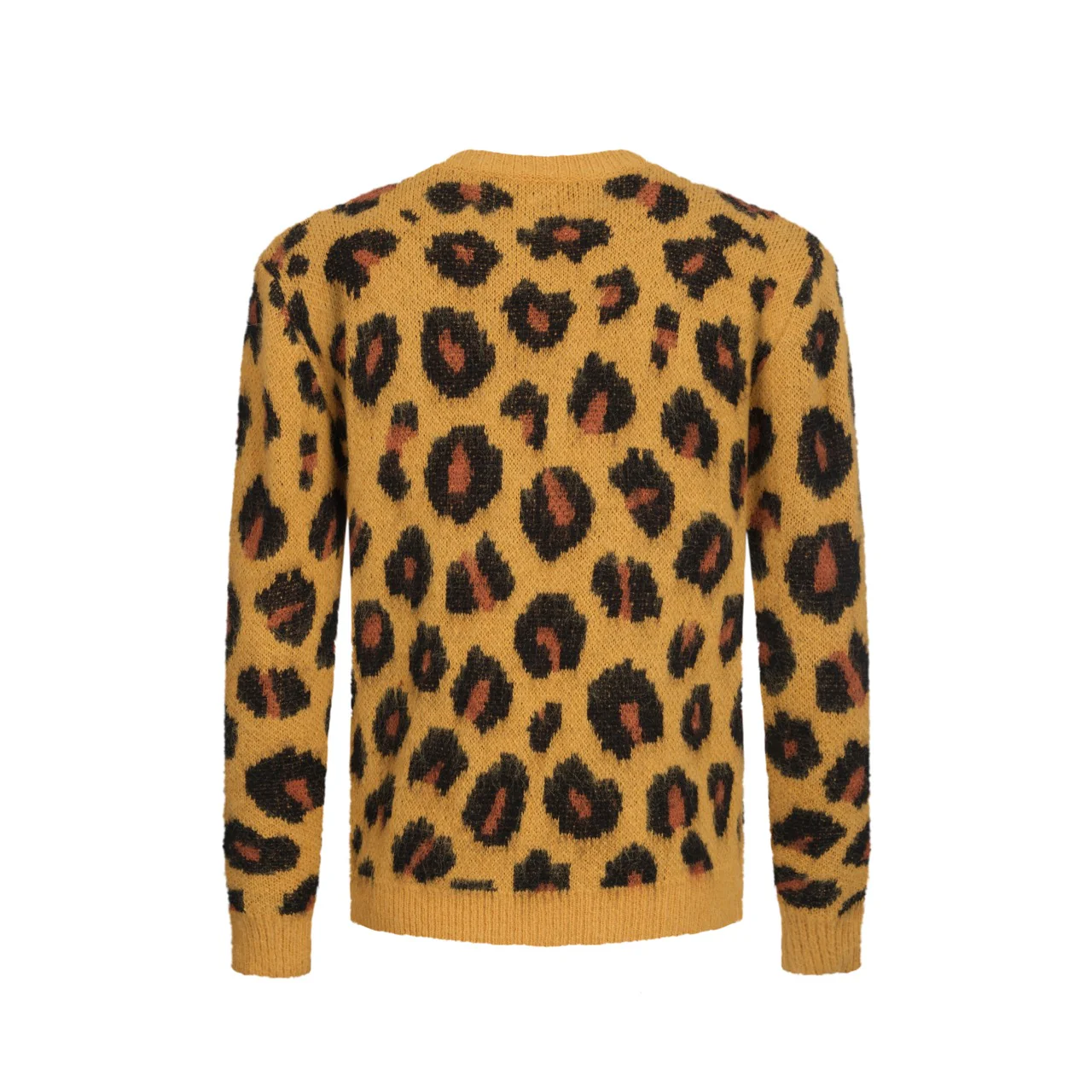 Men's yellow brown leopard print vintage knit sweater - Image 3