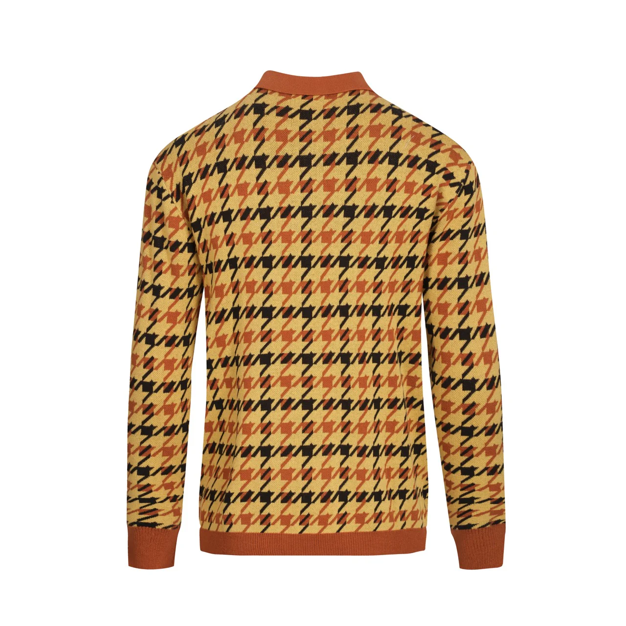 Men's yellow checkered jacquard vintage polo knitwear - Image 3