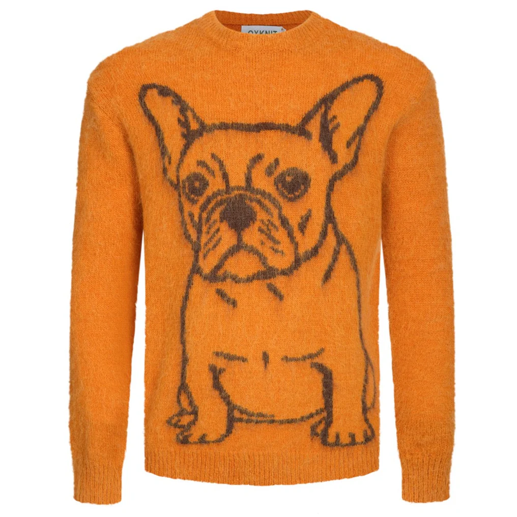 Men's yellow dog jacquard plush knit sweater