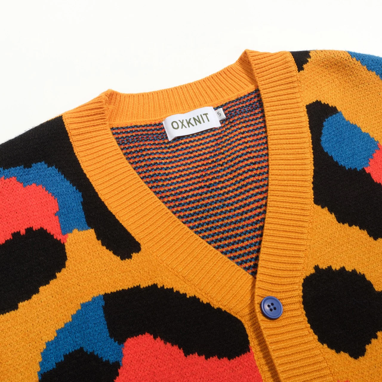 Men's yellow leopard print vintage jacquard sweater jacket - Image 4