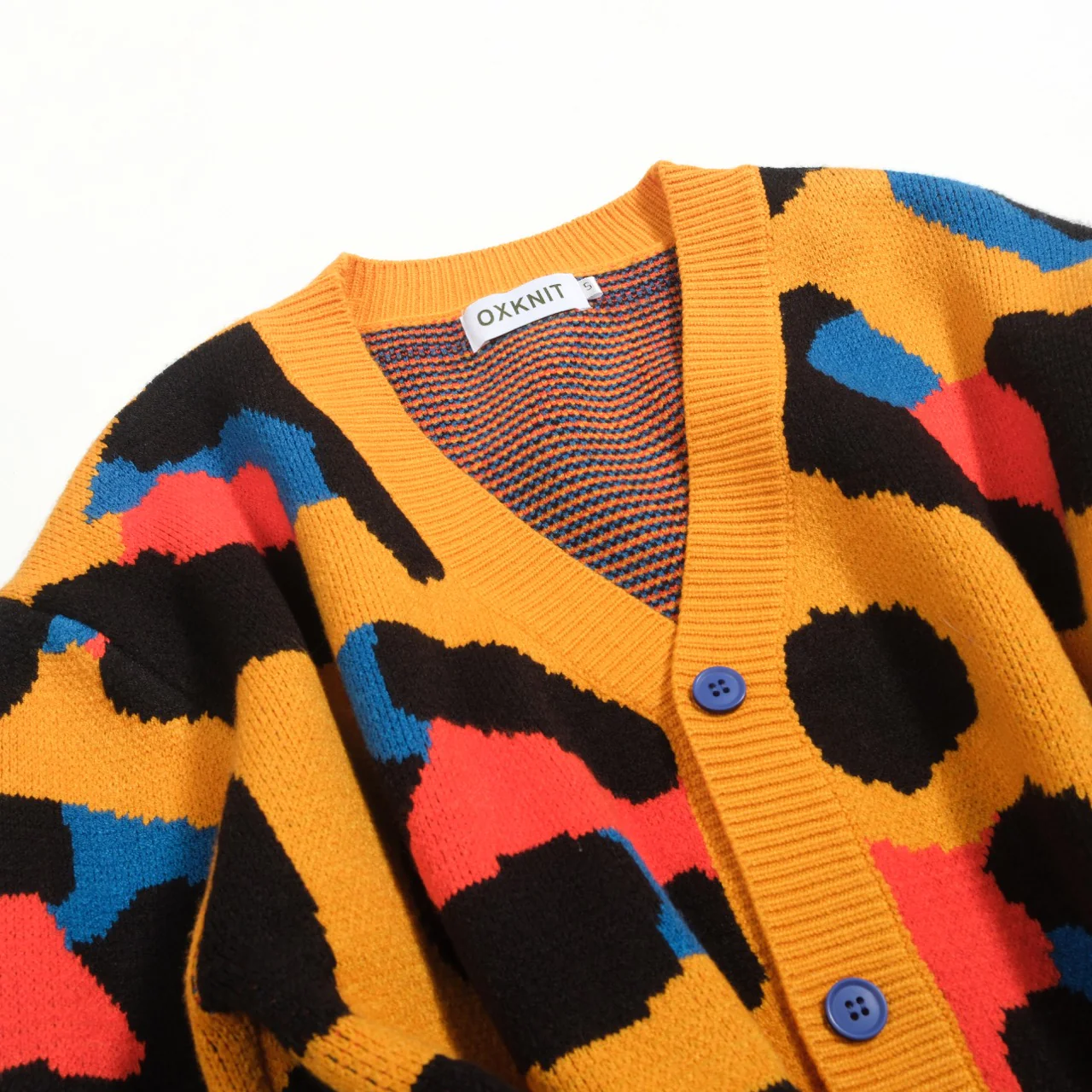 Men's yellow leopard print vintage jacquard sweater jacket - Image 8