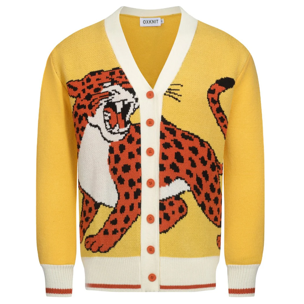 Men's yellow tiger jacquard sweater jacket