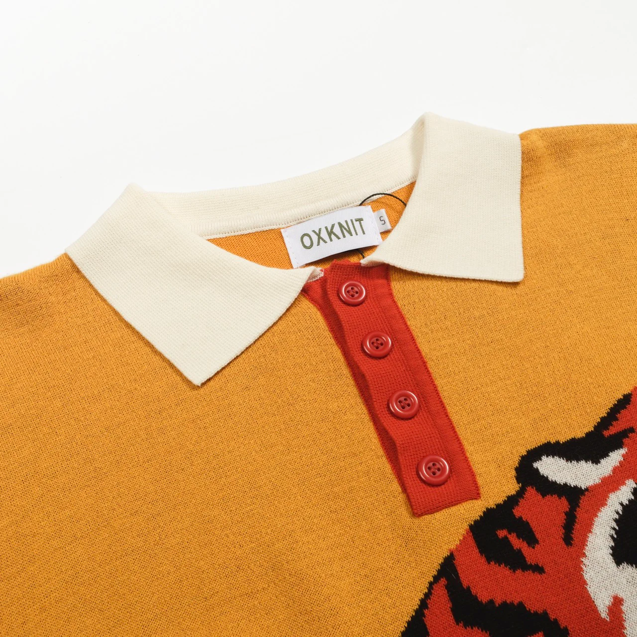 Men's yellow tiger Jacquard vintage knit polo shirt - Image 3