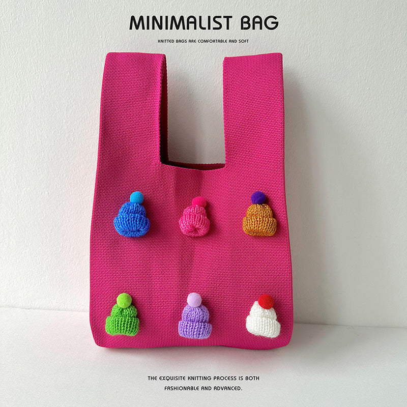 Multicolor hat shoulder bag handbag knitted bag - Image 11