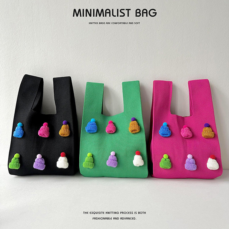 Multicolor hat shoulder bag handbag knitted bag - Image 5