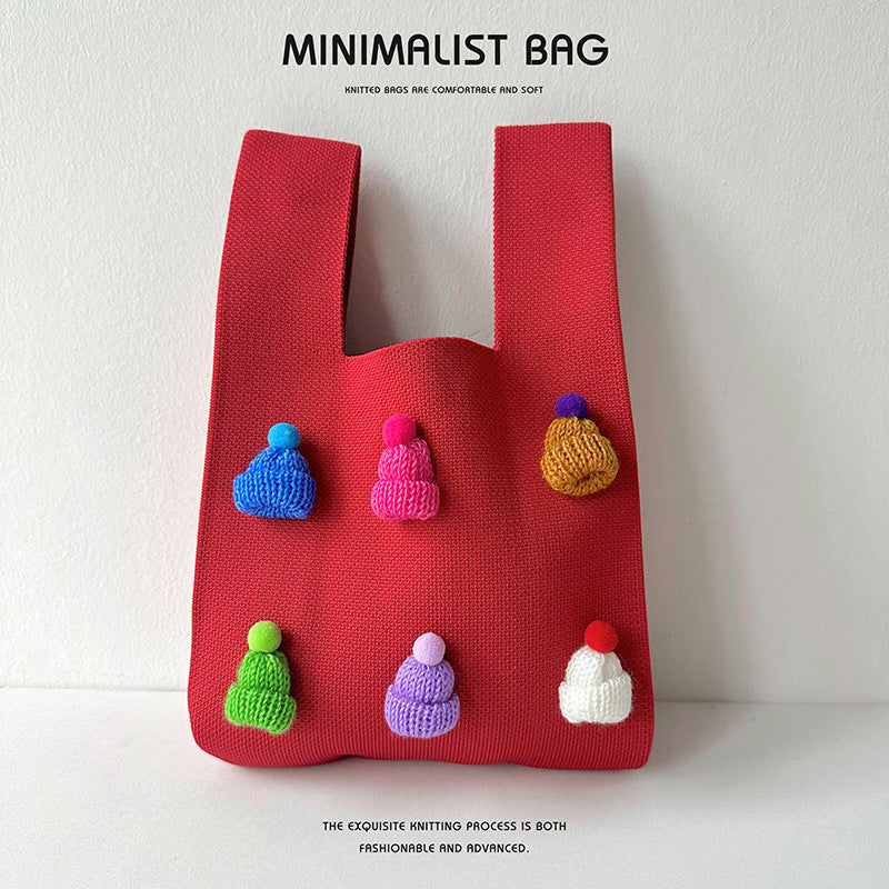 Multicolor hat shoulder bag handbag knitted bag - Image 9