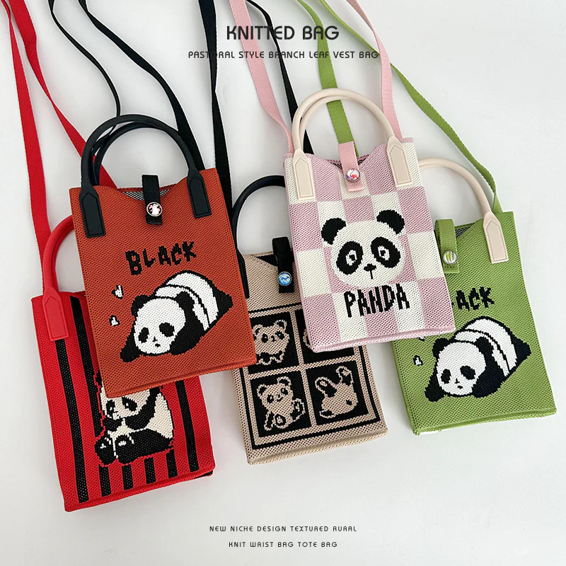 Panda series knitted bag mobile phone bag handbag - Image 3