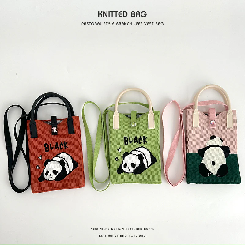 Panda series knitted bag mobile phone bag handbag - Image 4