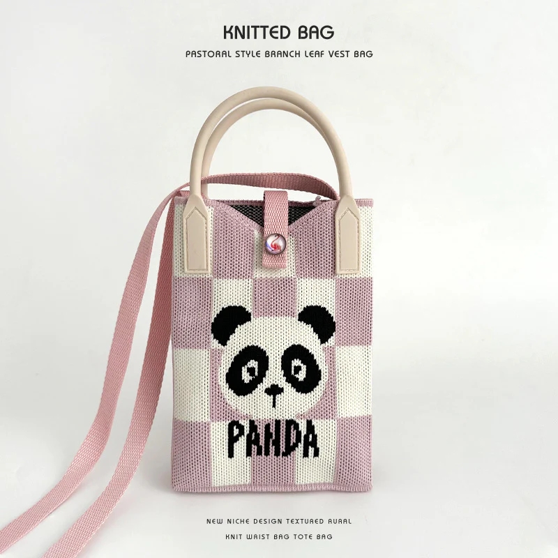 Panda series knitted bag mobile phone bag handbag - Image 7