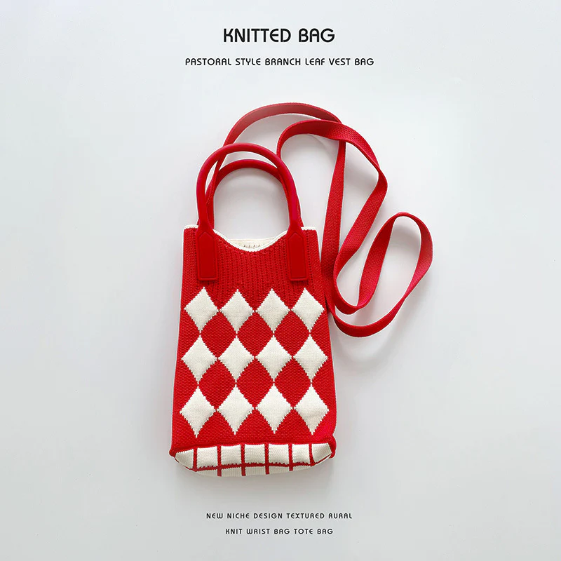 Pink Heart Shape Mini Phone Bag Knit Tote - Image 20