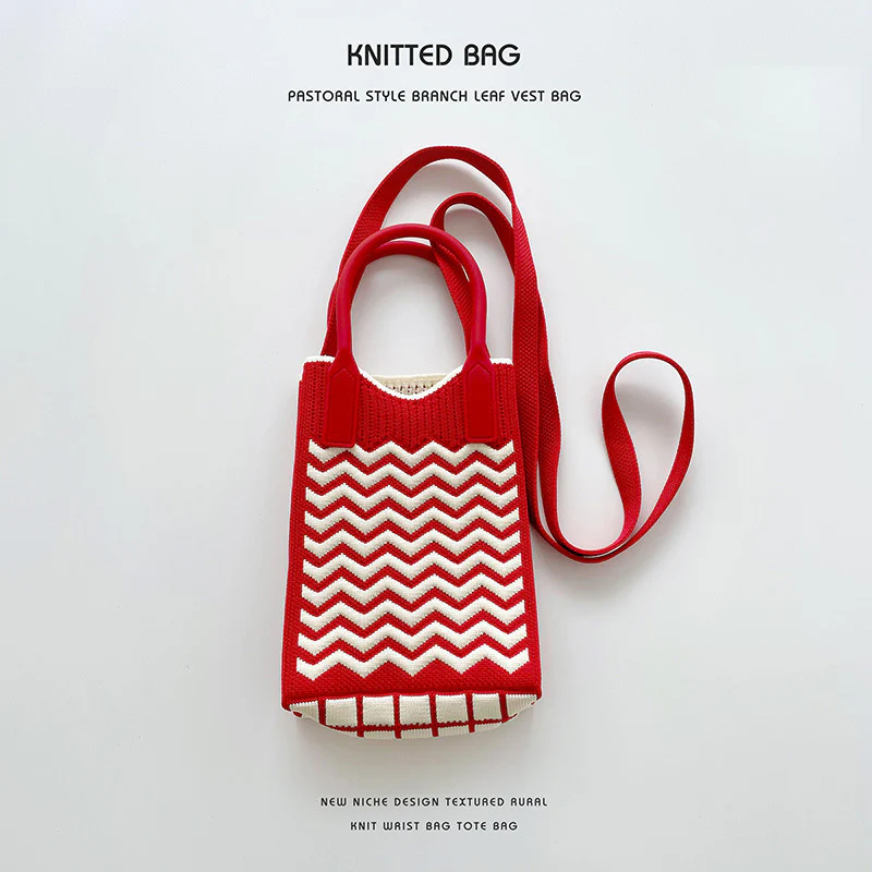 Pink Heart Shape Mini Phone Bag Knit Tote - Image 29