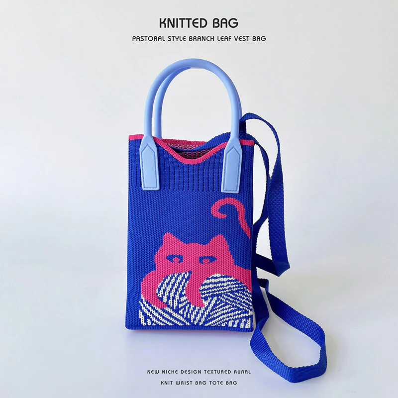 Pink Heart Shape Mini Phone Bag Knit Tote - Image 41